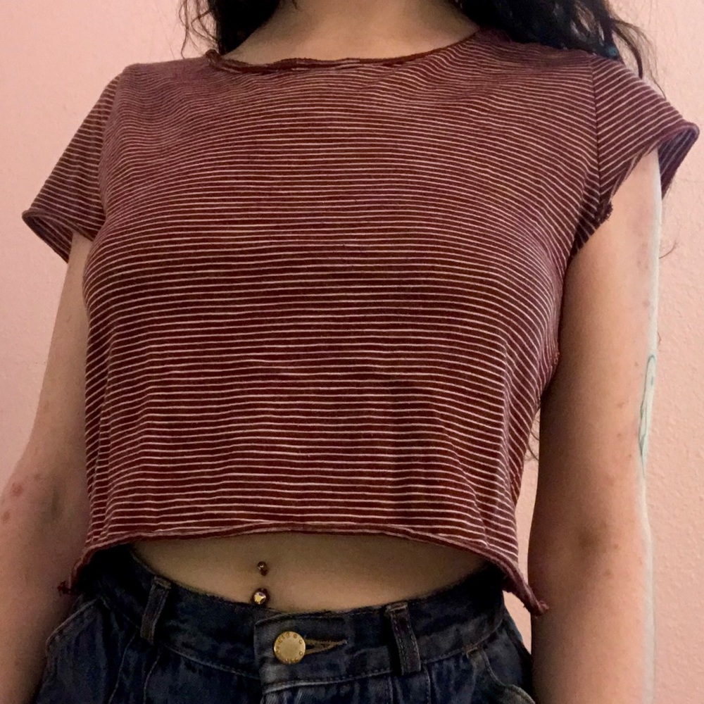 Red and White Striped Crop Top